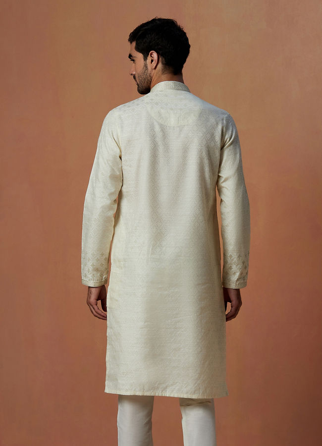 White Self Design Kurta Pajama image number 4